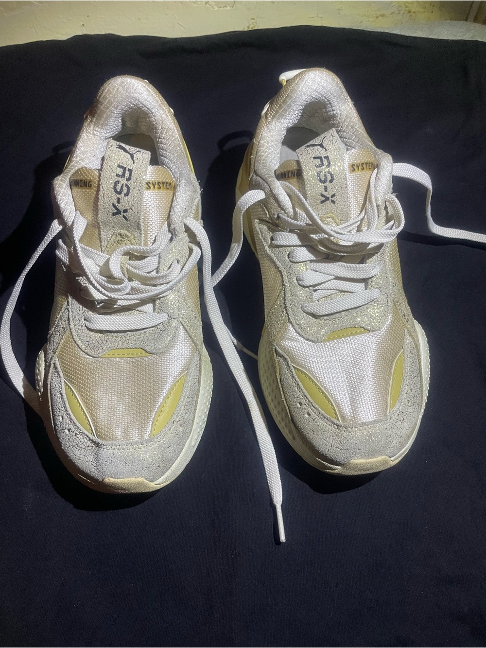 PUMA RS-X SZ 8 Winter Glimmer Sneakers Winter White/Team Gold Low Top